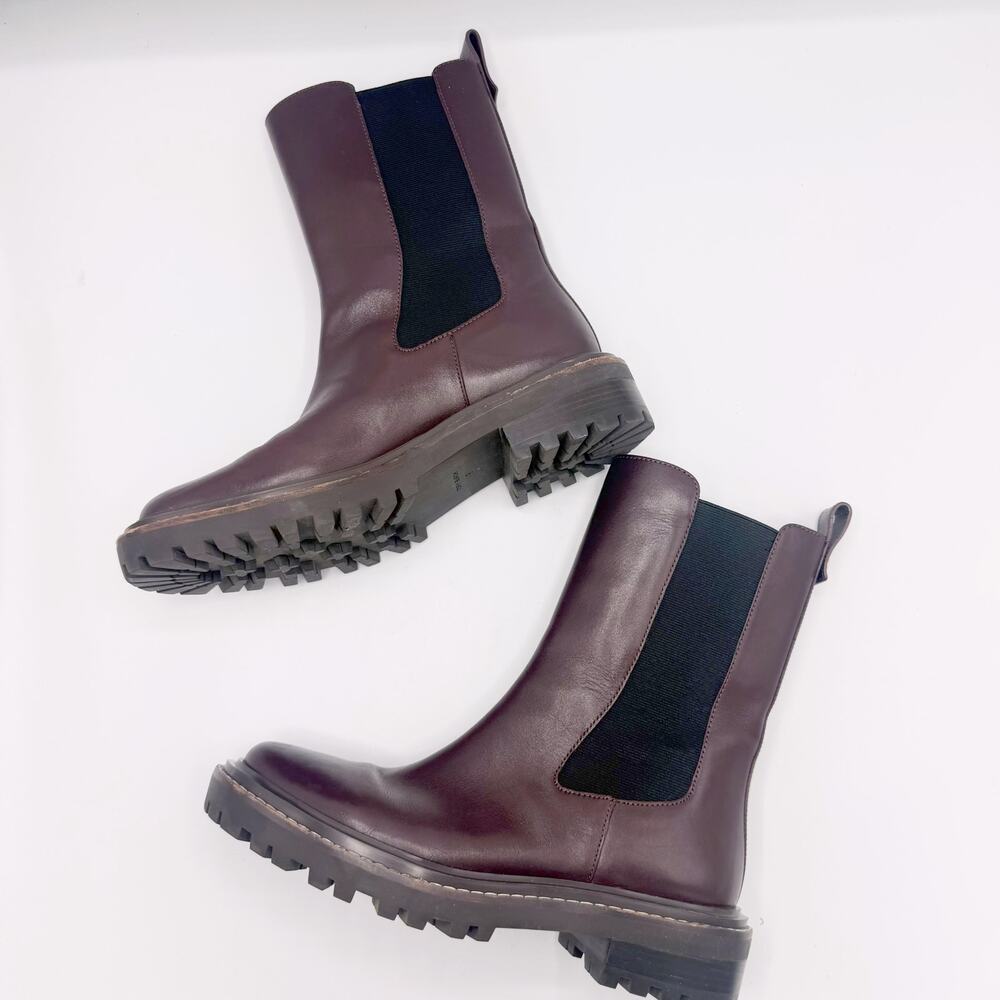 Tory Burch Burgundy Leather Chelsea Lug Boots